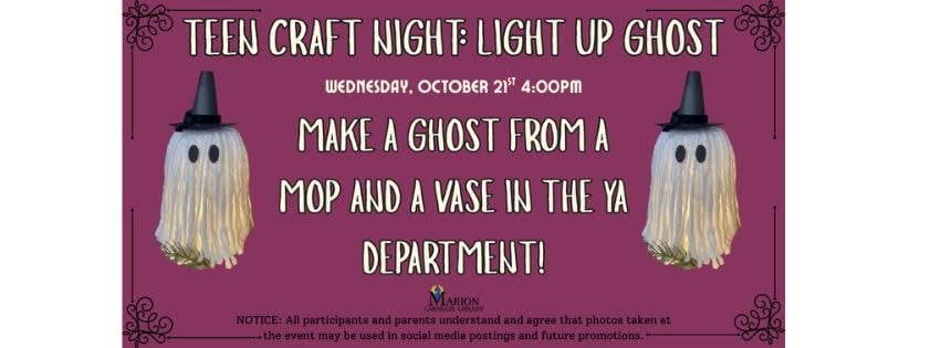 Teen Craft Night light-up ghost activity at Marion Carnegie Library